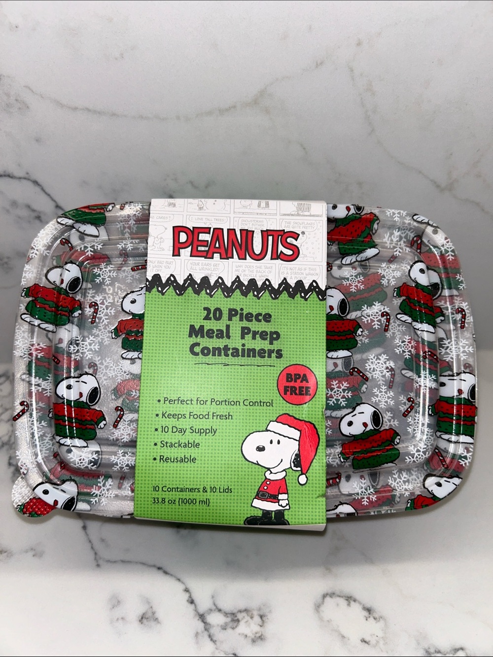 Peanuts Snoopy Christmas Sweater Weather Meal Prep Containers - 20 Pieces